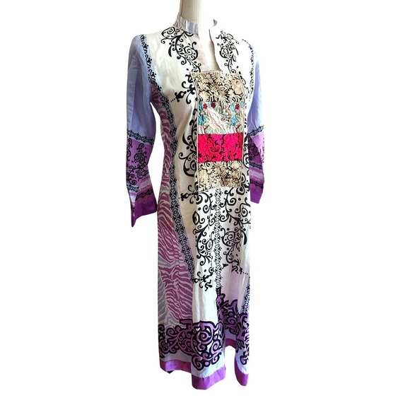 The Unbranded Brand Tops - Tunic Dress Women‎ Multicolor XS Embroidered Patch Long Sleeve Kurta Bohemian